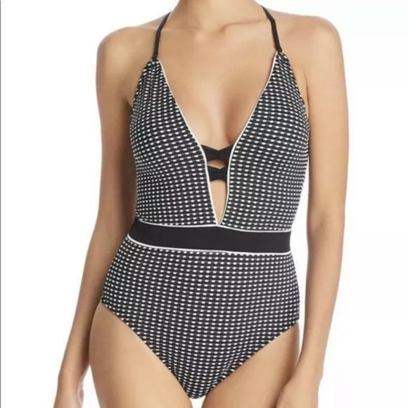 Anthropologie Nanette Lepore Femme Polka Dots Goddess One Piece Swimsuit Size 10 - Picture 1 of 7